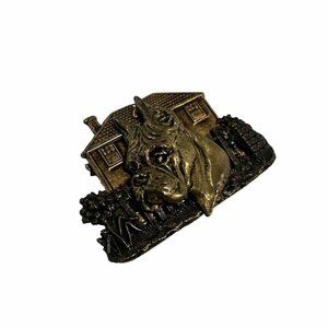 DENISE BROWN Boxer Dog Pin Brooch Signed Copper Silver Tones